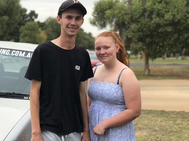  Daniel Rebetzke and Hayley Martin voting outside Wade High School in Griffith. Picture: Christopher Harris