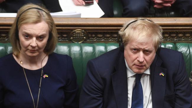 Liz Truss and Boris Johnson in the House of Commons in March. Picture: AFP