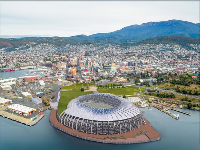 Macquarie Point Stadium 2.0 shown from above. Picture Stadia Precinct Consortia