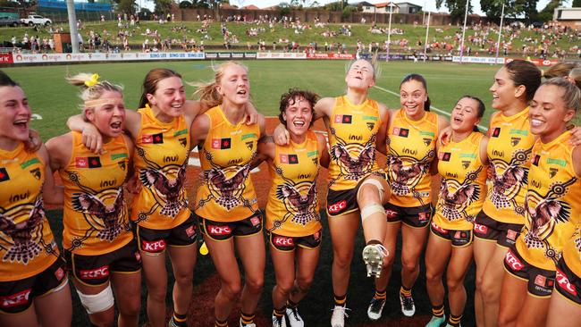 The Hawks celebrate victory. Picture: Getty Images