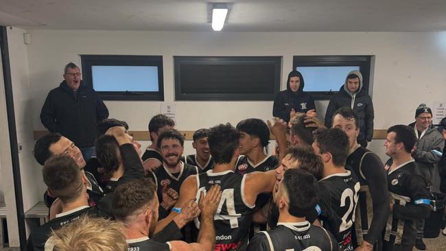 Moonee Valley players celebrate their win.