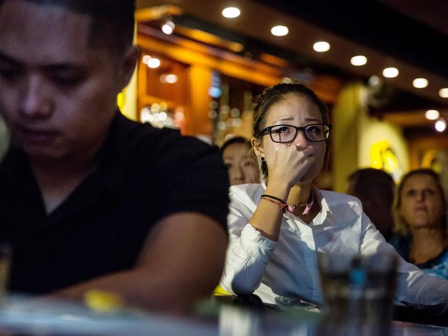 A supporter of Hillary Clinton cries during a live broadcasting of the US election. Picture: Billy H.C. Kwok/Getty Images