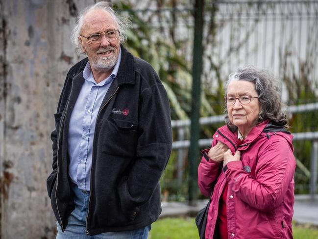 Mourners arrive at Don and Gail Patterson’s memorial service. Picture: Jake Nowakowski