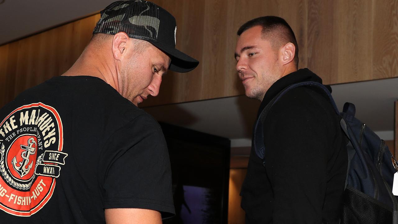 David Klemmer arrives to join the NSW Blues squad at the QT Bondi after Tariq Sims (left) was ruled out by the NRL judiciary. Picture: Brett Costello