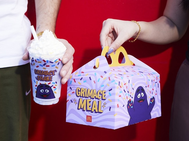 Macca's is ‘finally’ launching the Grimace Meal and Shake in Australia. Picture: Supplied