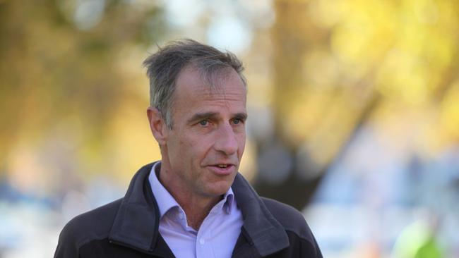 Greens Senator Nick McKim speaks to the media outside Parliament House in Hobart on Thursday May 16, 2019.