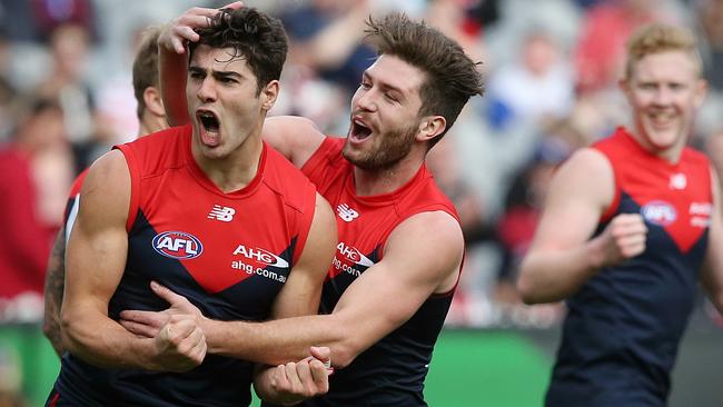 Christian Petracca and Tom Bugg. Picture: Wayne Ludbey