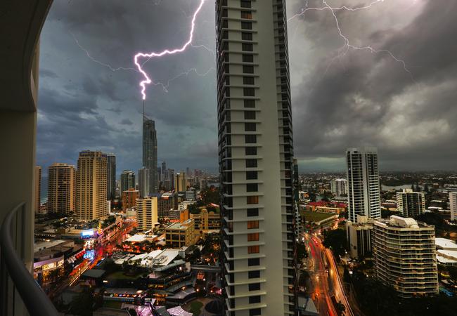 Lightning over Surfers Paradise on the Gold Coast. Picture: Nigel Hallett