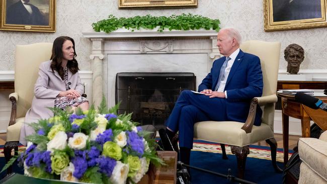 Joe Biden (R) meets Jacinda Ardern in the Oval Office. Picture: AFP.