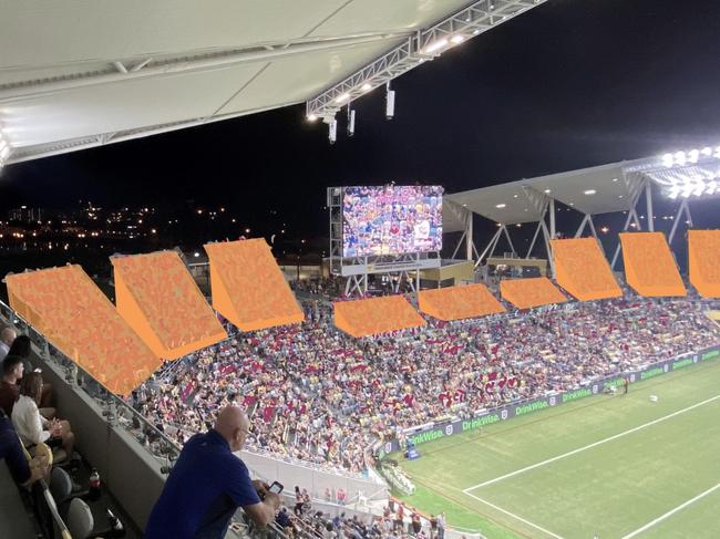 Mock ups of what the Queensland Country Bank Stadium will look like with additional seating. Picture: Queensland Government.