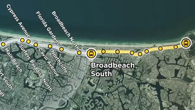 Gold Coast Light Rail Stage 3A artist impressions and stations between Broadbeach and Burleigh Heads