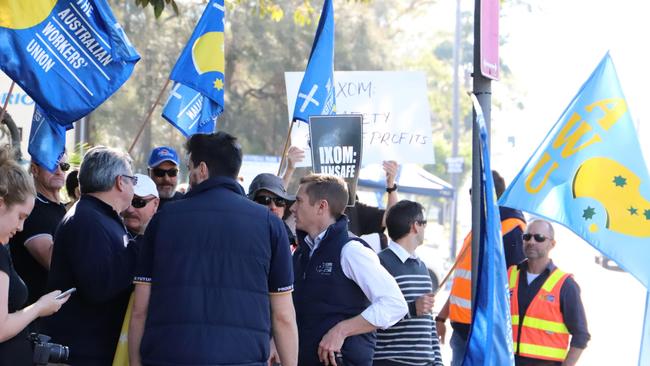 The protest was held outside the plant in Dennison St