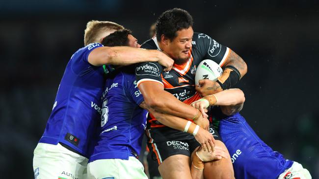 At 110kg, the former winger and centre already weighs in above some other front-rowers in the NRL. Picture: NRL Photos.