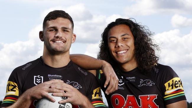 Nathan Cleary and Jarome Luai share a special bond on and off the field, which is why Blues coach Brad Fittler stayed loyal to his halves. Picture: Jonathan Ng