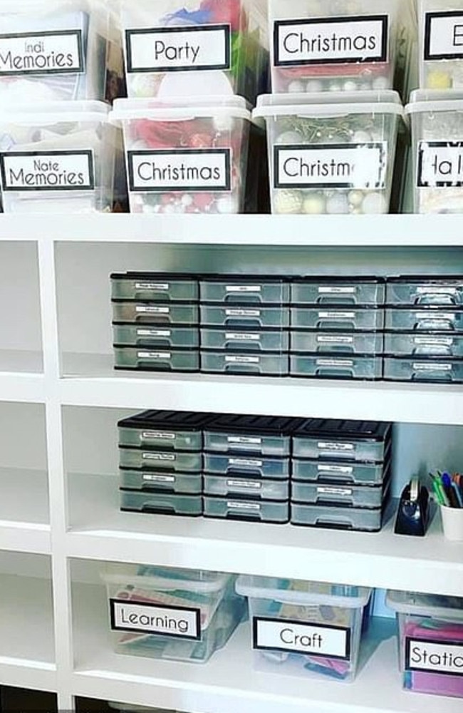 A mum has created a walk-in office space using affordable items from The Reject Shop. Picture: Instagram/OurOrganisedAbode