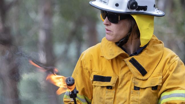 City of Hobart fire crews during bushfire training drills and fuel reduction burns at South Hobart. Picture: Chris Kidd