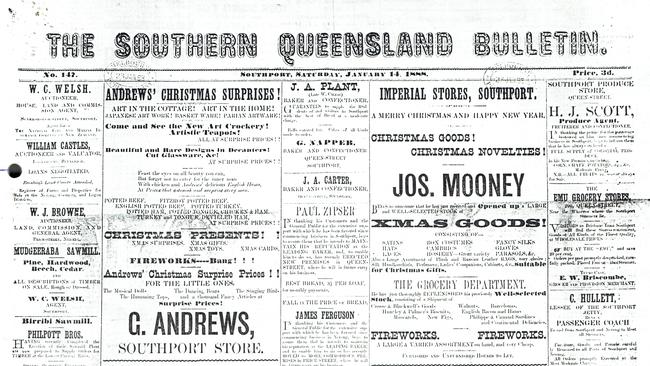 The front page of the Southern Queensland Bulletin on January 14, 1888.