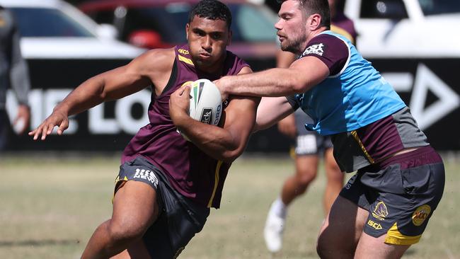 Tevita Pangai. The Brisbane Broncos training at Red Hill in Brisbane. Pic Peter Wallis