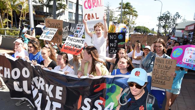 The Global Climate Strike march at Broadbeach on Friday. Picture: Lawrence Pinder