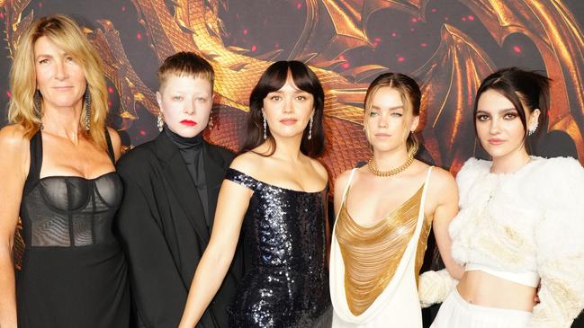 (Left to right) Eve Best, Emma D’Arcy, Olivia Cooke, Milly Alcock and Emily Carey attend the LA House of the Dragon Premiere. Picture: Jeff Kravitz/FilmMagic for HBO