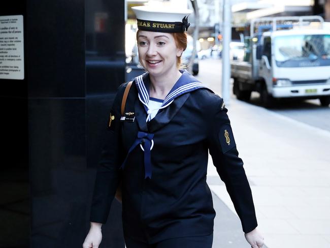 Able Seaman Hannah Clayton leaves her court martial trial at Defence Plaza in Sydney. Picture: Tim Hunter