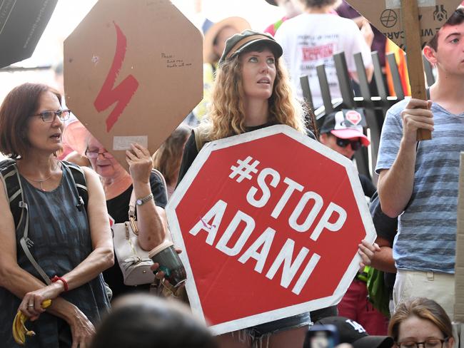 Anti-Adani protesters stage a sit-in last December in Brisbane. Picture: AAP/Dan Peled