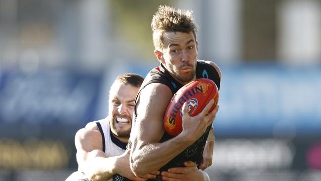 Trent Dumont in action against Geelong. Picture: Darrian Traynor/Getty Images