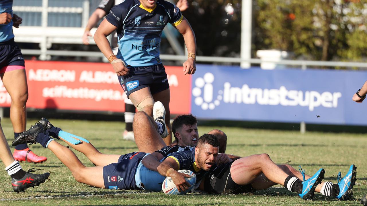 Flashback to 2022 - Matthew Milson scoring for Norths Devils Picture: Liam Kidston