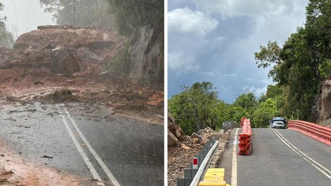 The large boulder slip north of the Rex Lookout before and after. Photos: TMR