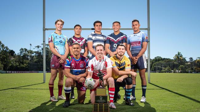 17-05-2021 Launch of the Langer Cup schoolboy competition at the Brisbane Broncos complex in Red Hill. (BL-R) Blake Mozer, Keebra Park SHS, Chris Faagutu, Marsden SHS,  Xavier VaÃa, St MaryÃs college Toowoomba, Kulikefu Finefeuiaki, Ipswich SHS, Tim Sielaff-Burns, Coombabah SHS.(FLR) Tyrell Waaka-Rhind, Wavell SHS, Tom Weaver, Palm Beach Currumbin SHS and Mustafa Kaya, Mable Park SHS