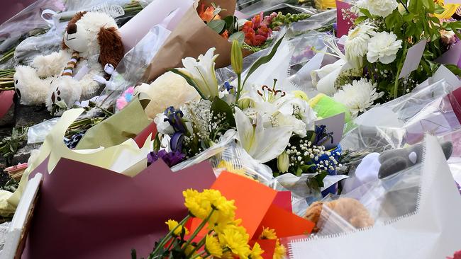 Flowers at the scene where Hannah Clarke and her children were murdered by their father Rowan Baxter. Picture taken Saturday February 22, 2020. Picture: AAP image/John Gass.