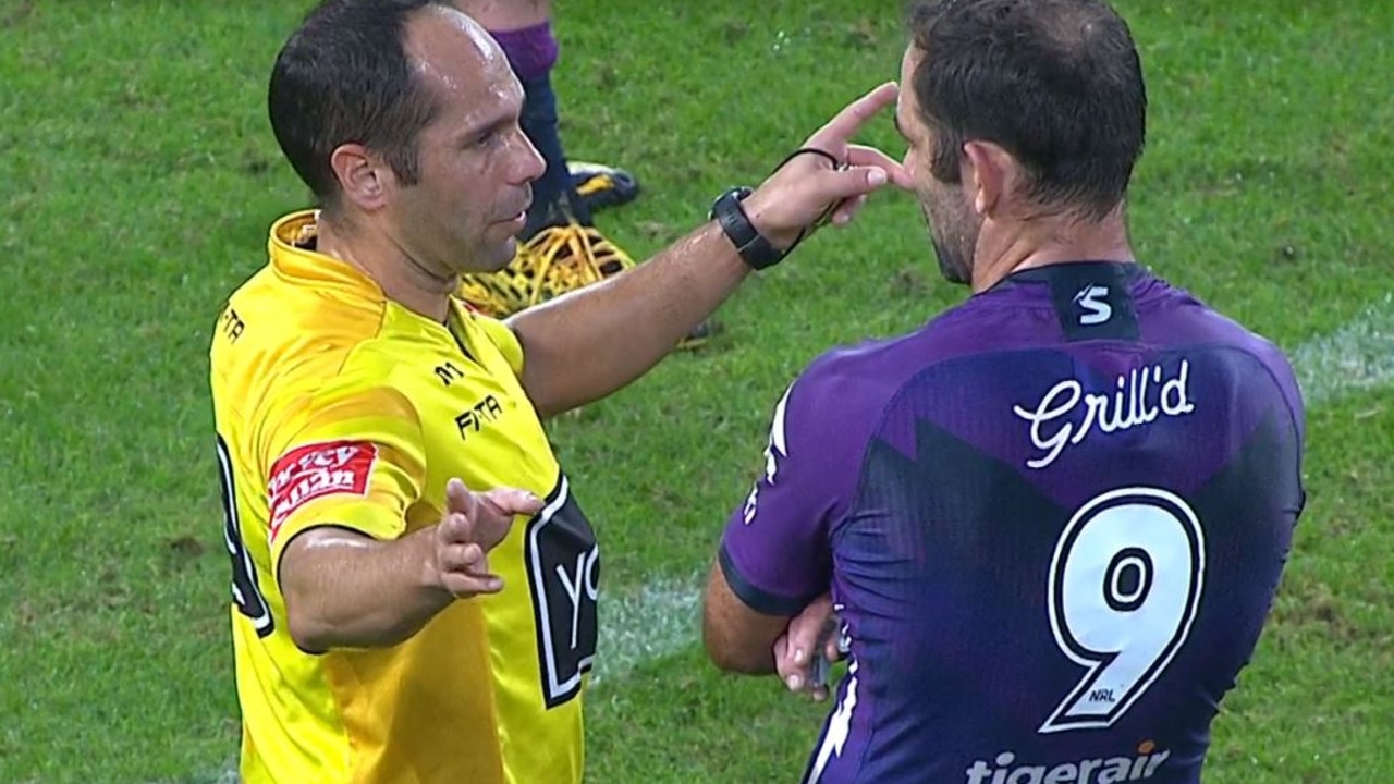 Ashley Klein explains the challenge decision to Cameron Smith