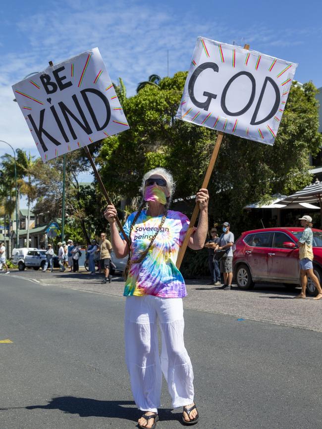 Protesters in Byron Bay during a protest at the weekend.