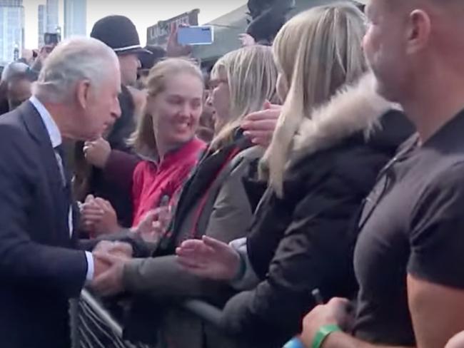 King Charles greets mourners on Lambeth Bridge, who are lining up to see the Queen's lying in state. Picture: Supplied