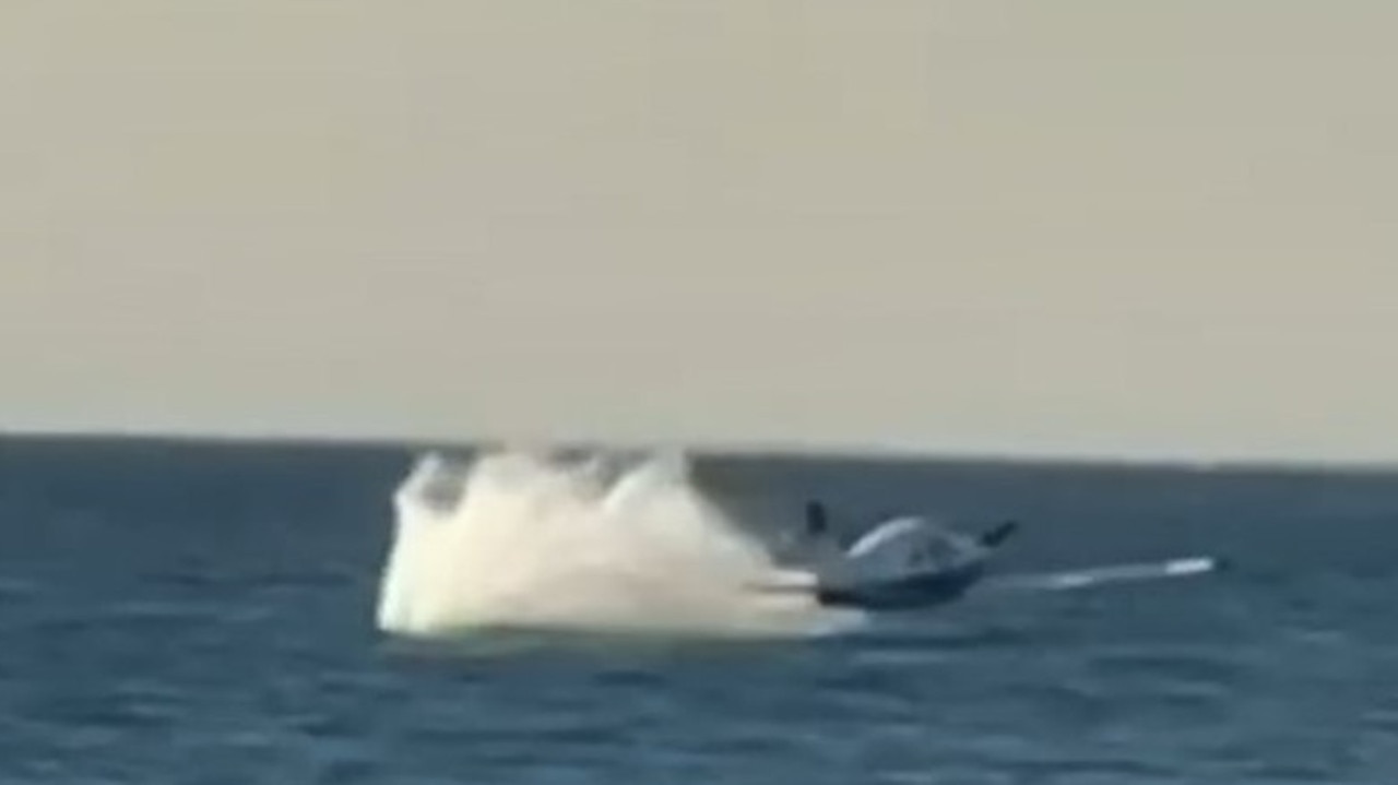 The plane was captured on video crashing into waters off a Perth beach. Picture: Supplied / ATSB / Nine