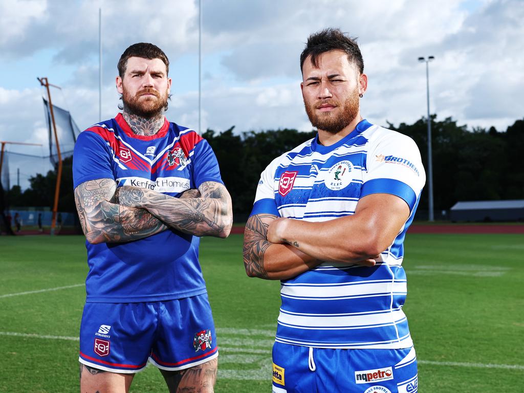 Far North Queensland Rugby League will host the A grade mens grand final match this Saturday. Ivanhoe Knights A grade captain Josh Dugan and Cairns Brothers A grade captain Jordan Biondi-Odo will do battle for premiership glory at Barlow Park on Saturday. Picture: Brendan Radke