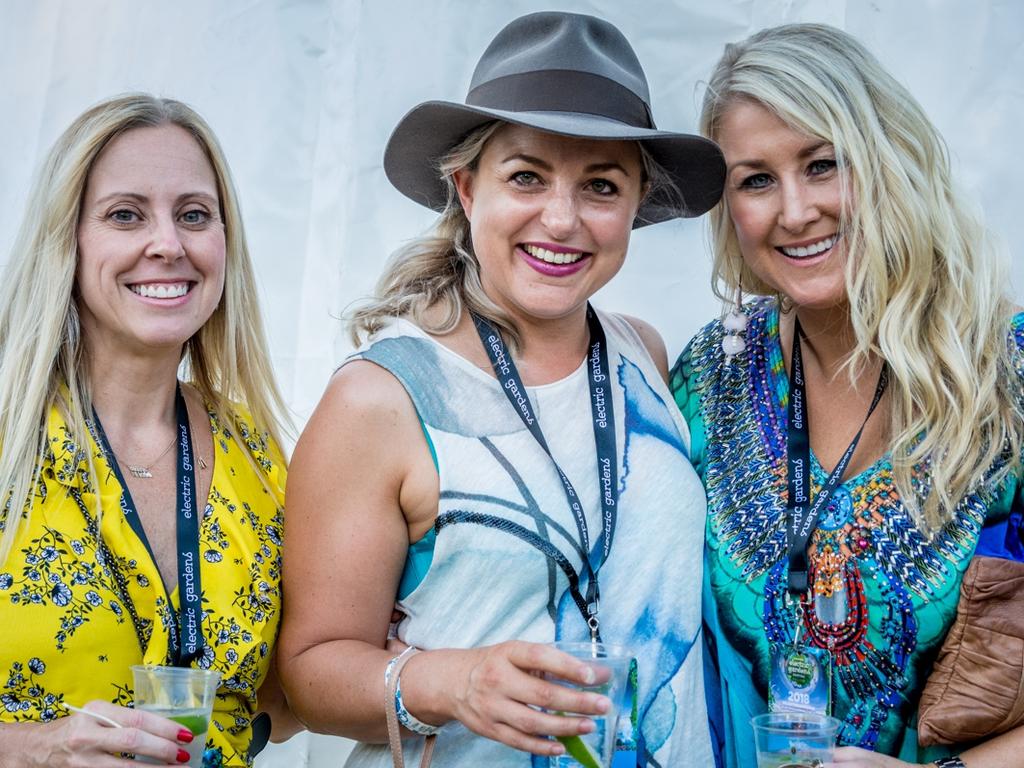 Tracy Davidson, Amy May and Natasha Morgan at Electric Gardens at Serafino Winery in McLaren Vale.