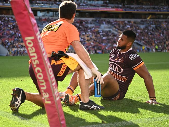 Payne Haas injured his ankle in Brisbane’s final game of the season. Picture: NRL Images