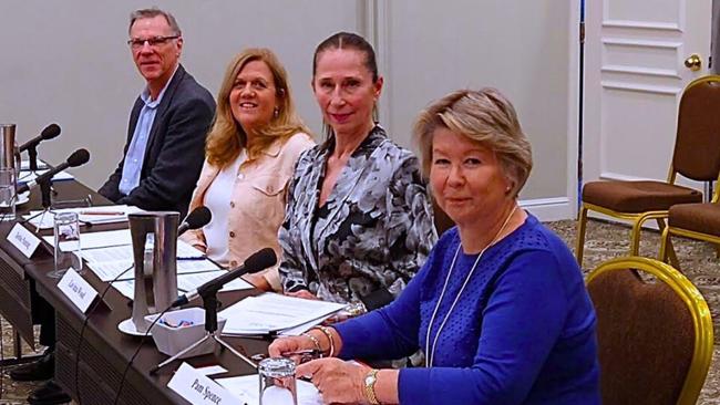 Redland ratepayers, from left, Redlands2030’s Chris Walker; Koala Action Group’s Debbie Pointing; CARP’s Lavinia Wood and Birkdale Progress Association’s Pam Spence at the Senate Inquiry. Picture: Contributed