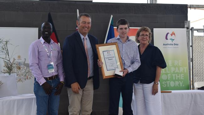 Daniel Francis Tucker accepts the Young Achiever Awardat the Maranoa Australia Day Awards 2023. Picture: Chloe Cufflin.