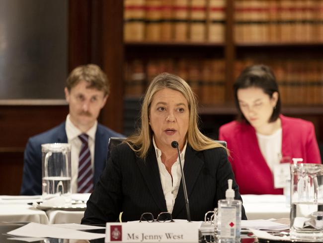 Jenny West gives evidence before a parliamentary committee on Monday at state parliament. West was offered and then later denied a lucrative trade posting in NYC in favour of former NSW deputy premier John Barilaro. Picture: Nikki Short