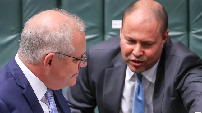 Prime Minister Scott Morrison with Treasurer Josh Frydenberg in Canberra. Picture: Getty Images