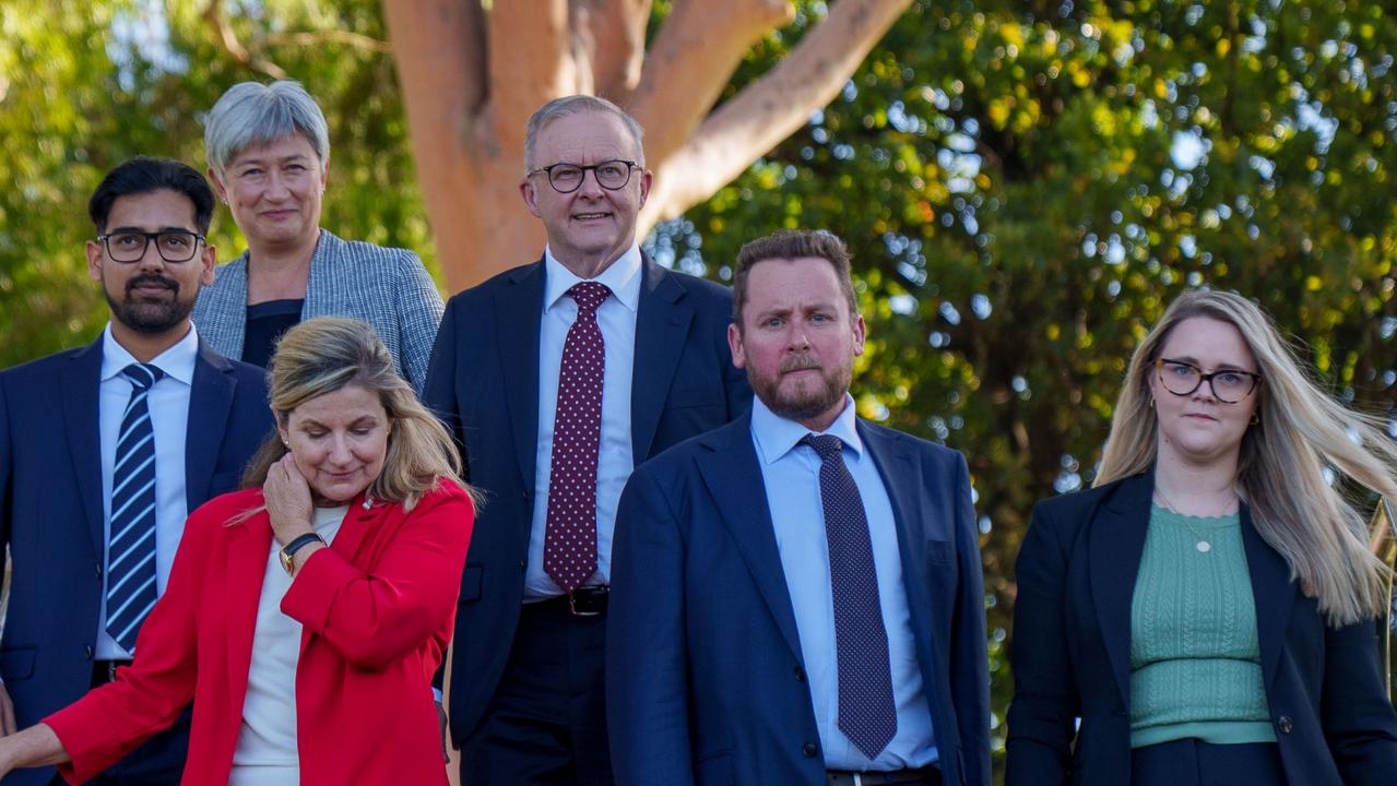 Prime Minister Anthony Albanese and Foreign Minister Penny Wong made a stopover in Perth to meet new members of the federal Labor caucus in Kings Park. Picture: PMO via NewsWire