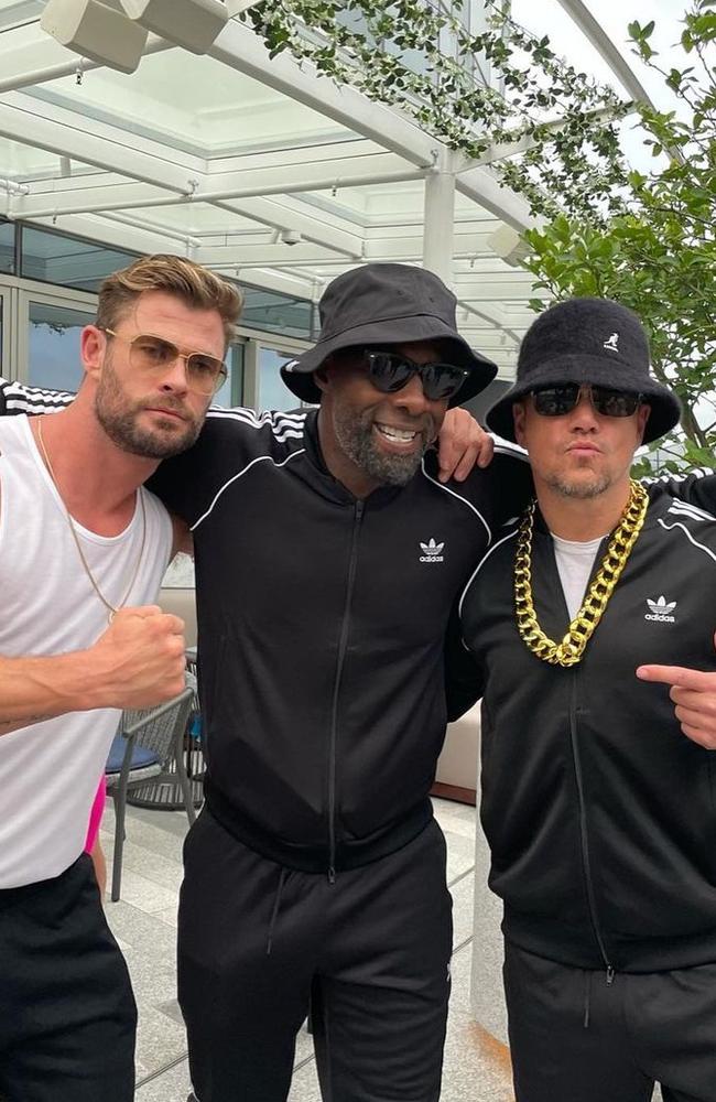 Chris Hemsworth parties with Idris Elba and Matt Damon. Picture: Instagram