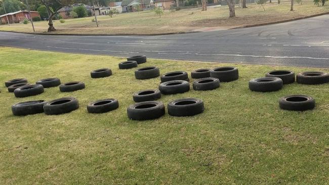 Facebook user Mark Shaw posted online a photo showing more than 20 tires dumped at the side of Yorktown Rd. Picture: Facebook