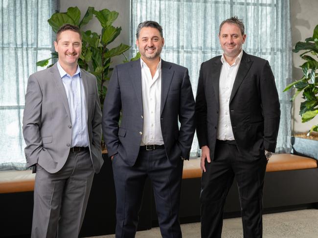 Symal Group executive director and director of governance, risk and pre-construction Andrew Fairbairn, managing director Joe Bartolo and executive director and director of strategy, growth and delivery Ray Dando. Picture: Supplied by Symal