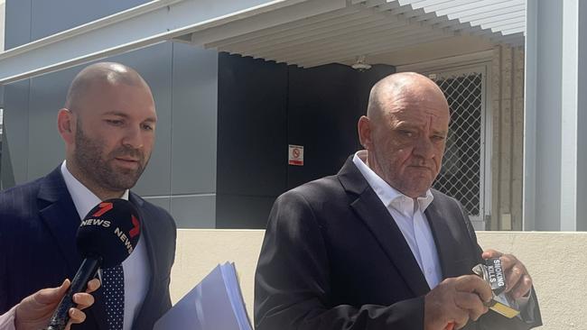 Trevor Dale Wheeler (right) leaving the courthouse with lawyer Farshad Sarabi. Picture: Jessica Paul