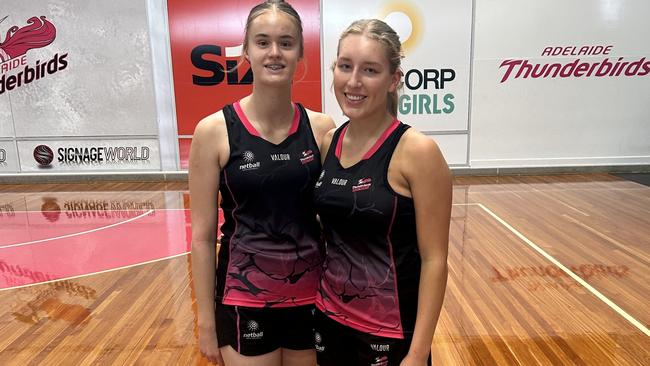 Kalani Dunn (right) with fellow Adelaide Thunderbirds Talent Academy emerging program player Mischa Human. Picture: Supplied