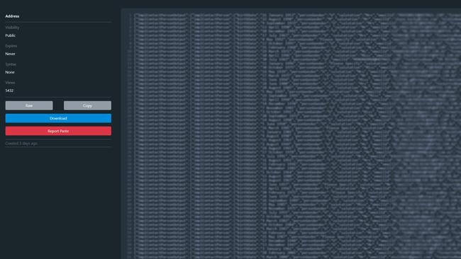 Screen grab of the personal data of Optus customers released publicly after the security breach earlier this week.