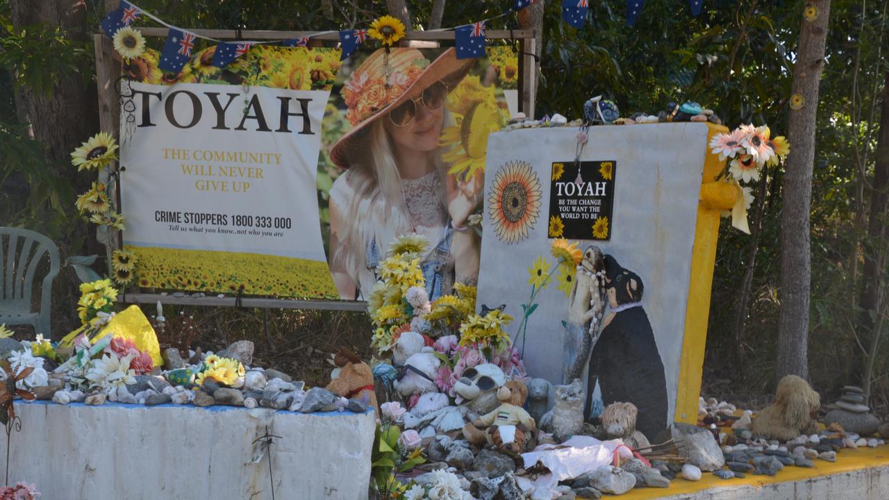 A community memorial for Toyah near the beach where her body was found. Picture: Bronwyn Farr.